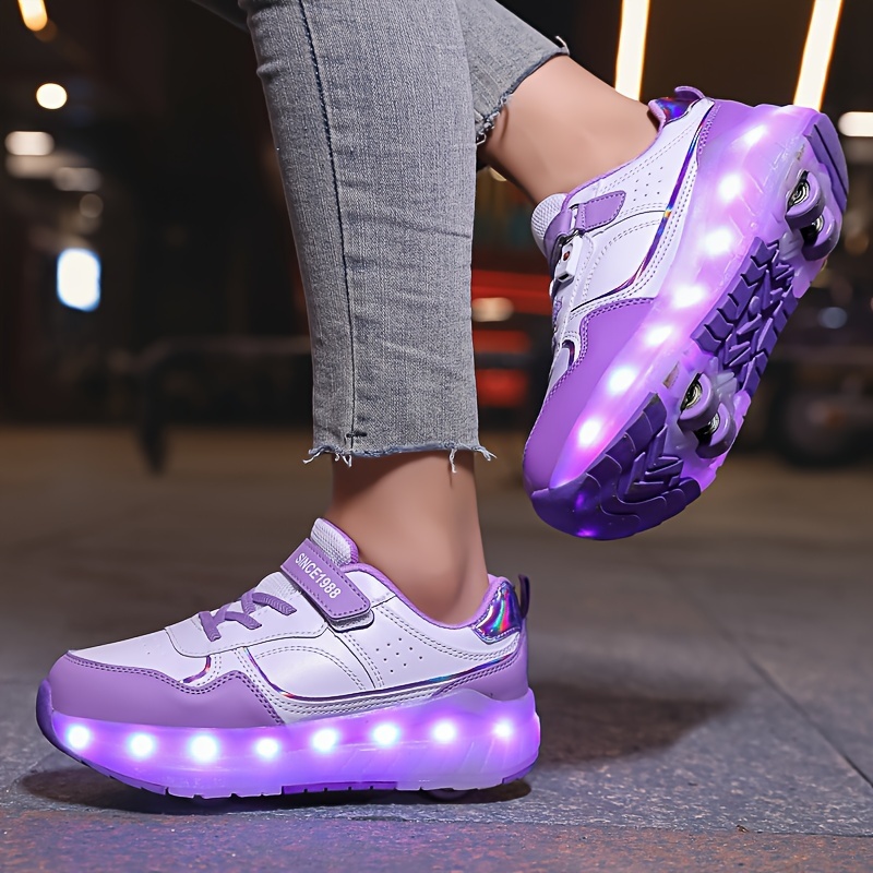 led light up roller skates for   teens fashionable   breathable mesh sneakers with glowing wheels adjustable hook and loop fastener strap and durable tpr sole for outdoor fun parties and streetwear skate shoes 0