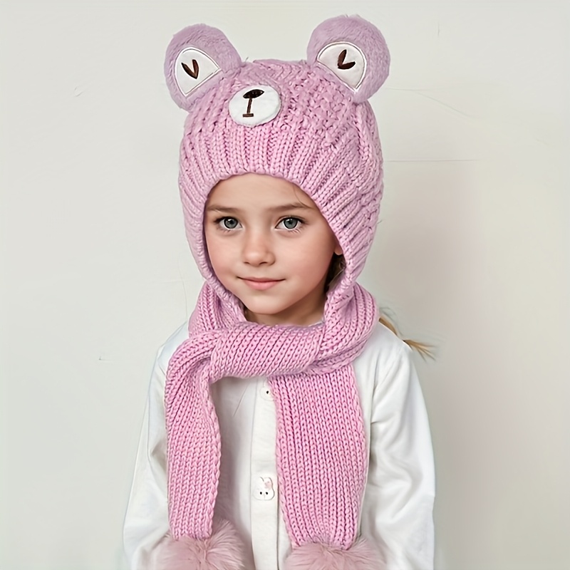 1pc girls winter hat scarf combo cute bear ears thick warm Temu