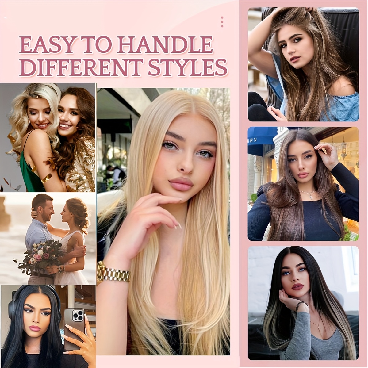   hair hair extensions clip in 8pcs 18 clips synthetic fiber seamless 23 long straight   details 5