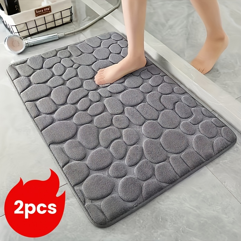 

2pcs Super Velvet Bathmat - Non Slip, Absorbent Pebble Design, Bathrooms And Showers