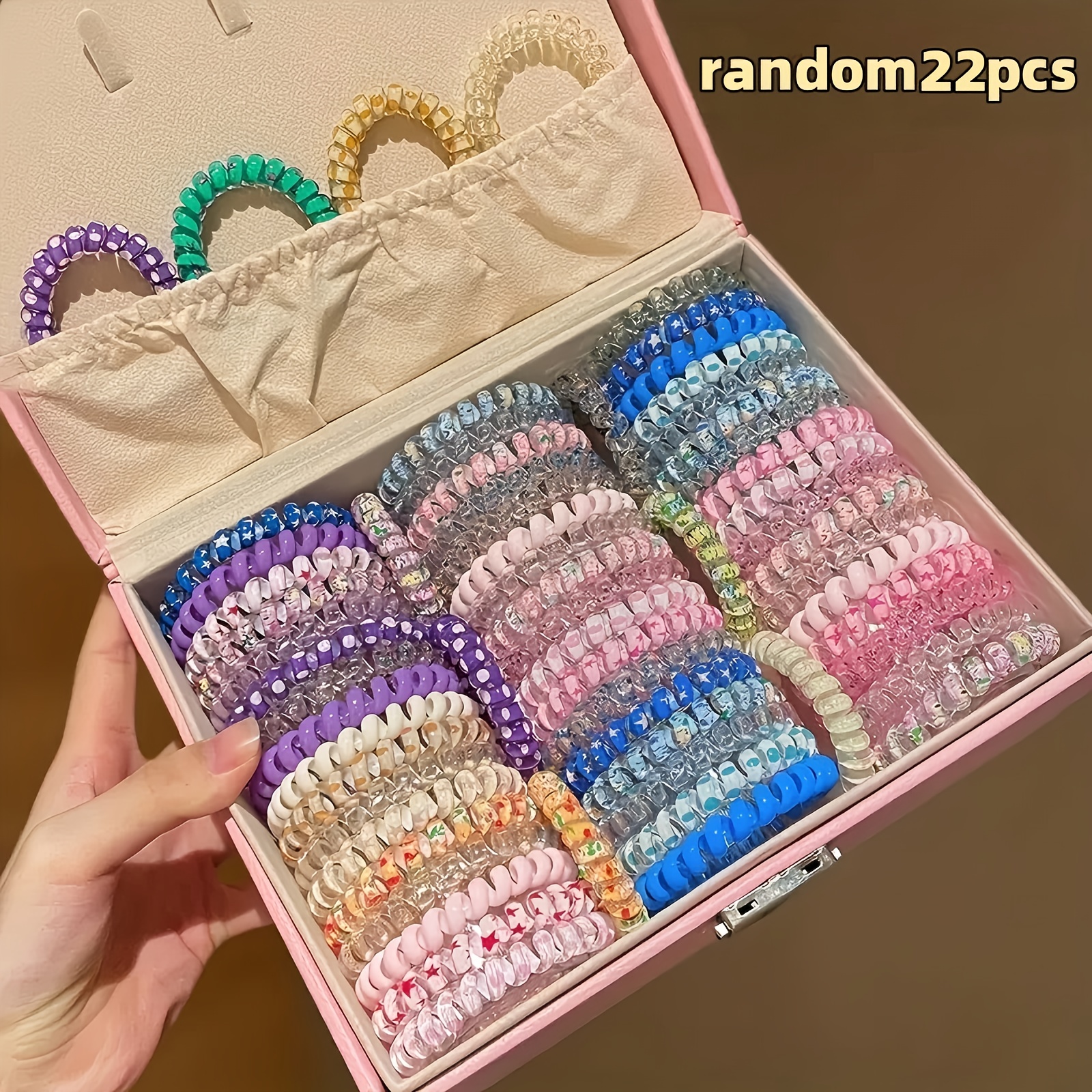 E-shop 22 Stück Neue Zufällige Farben Süße Telefonkabel Spiral Haargummis, Hochgesteckte elastische Haargummis, Multifunktionale Stirnband Mischstile,