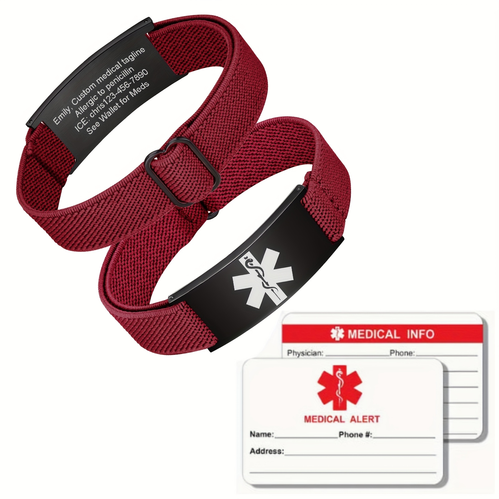 TEMU Personalized Wristband, Adjustable 316l 316l Stainless Steel Mesh Elastic Cord | Emergency Id Bracelet | Includes Emergency Contact Information