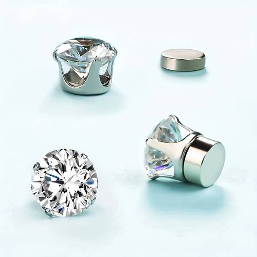 2pcs 1pair elegant stainless steel stud earrings for men and women sparkling synthetic cubic zirconia no piercing design 4 8mm non piercing ear bone clip hypoallergenic