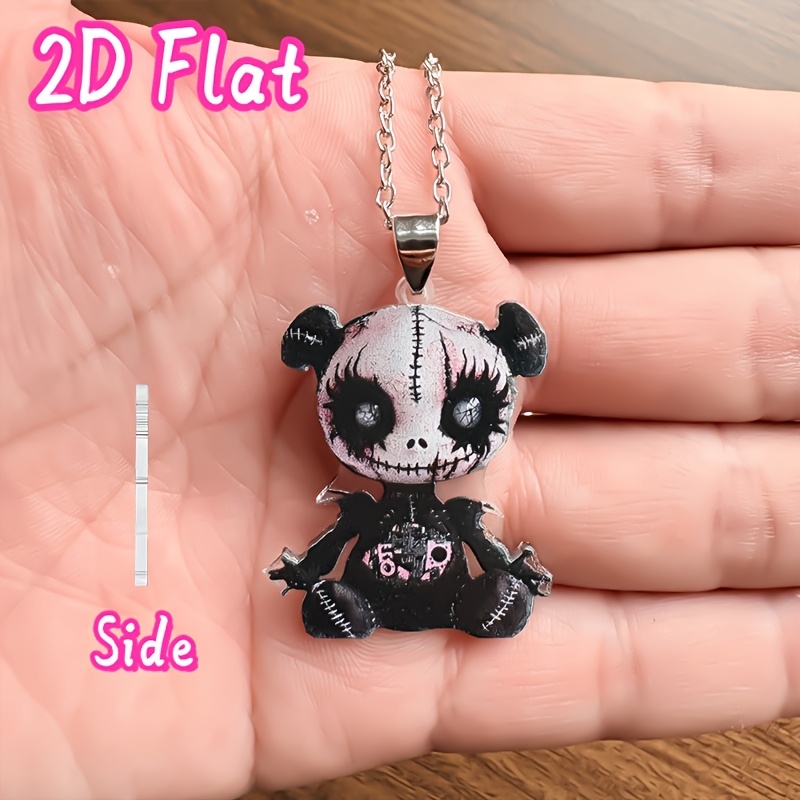 TEMU Collier avec pendentif poupée fille, style gothique 2D plat, tendance et cool, breloque en acrylique, collier avec pendentif poupée, bijou de de