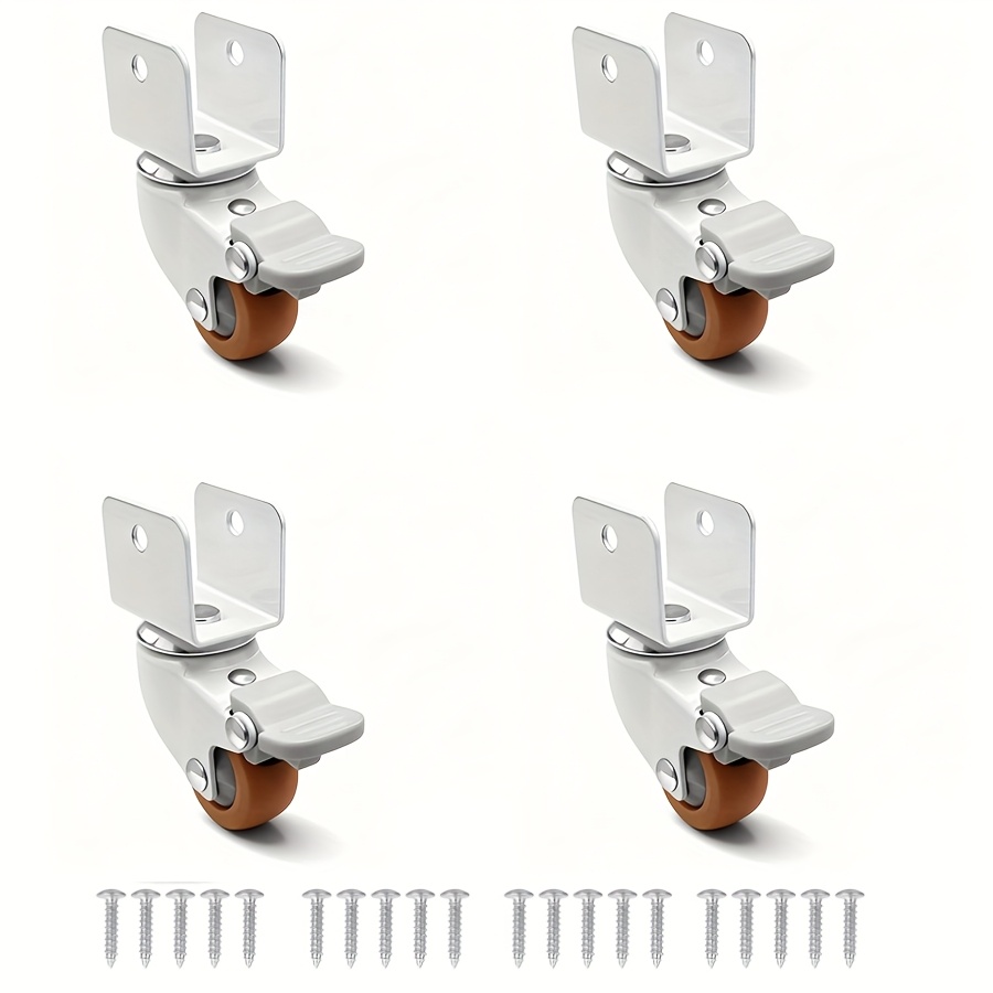 TEMU Set pezzi, ruote da 1,5 pollici, con staffe a U da 1 pollice (205 mm), piccole ruote in gomma con freno, ruote girevoli gradi con cuscinetti a