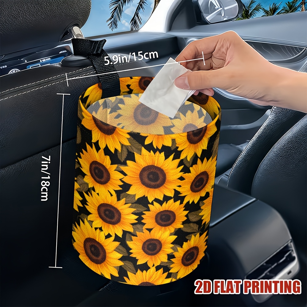 TEMU 1pc Of Sunflower Trash Bin For Cars - Stylish Interior Additions For Vehicles, Suitable For All Types Of Cars, Ideal For Camping, Collapsible