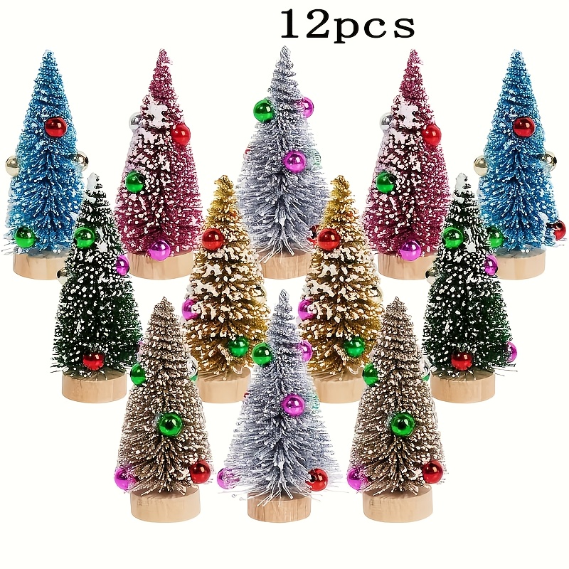 Image of 12 Mini Christmas Trees - Desktop Artificial Brush Tree For Holiday And Decoration, Used For Room Decoration, Home Desktop Christmas Decoration (color Random), Halloween Decor