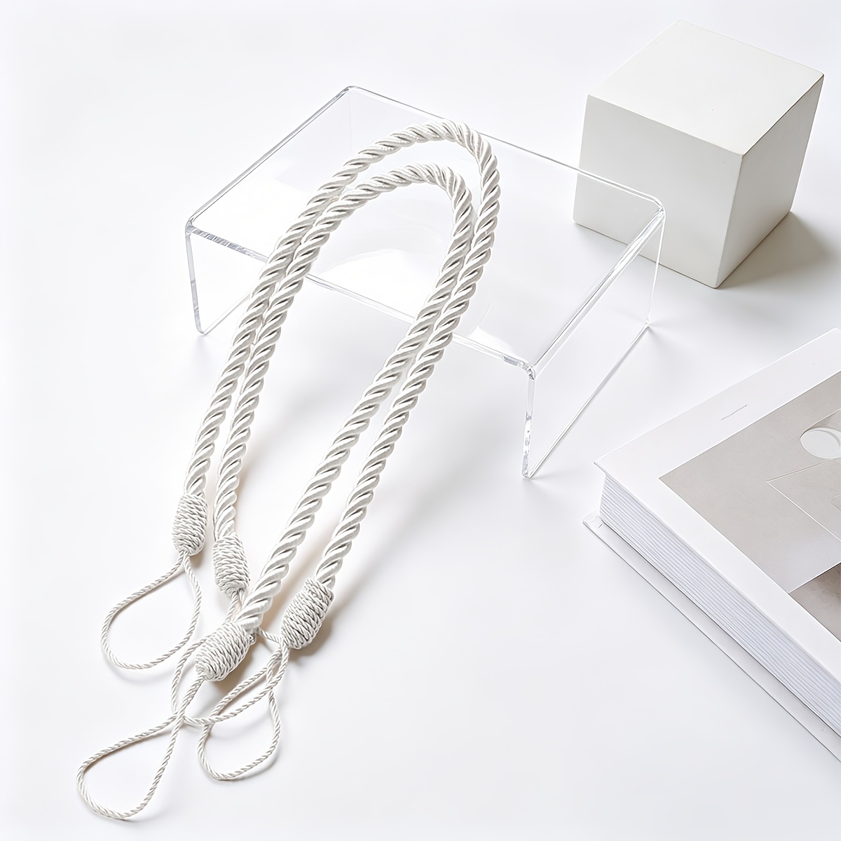 TEMU 2pcs Thickened 3d Twisted Weave Curtain Tie Ropes, Matte Wear-resistant Polyester Double-strand Twisted Curtain Binding Straps, Plain Minimalist