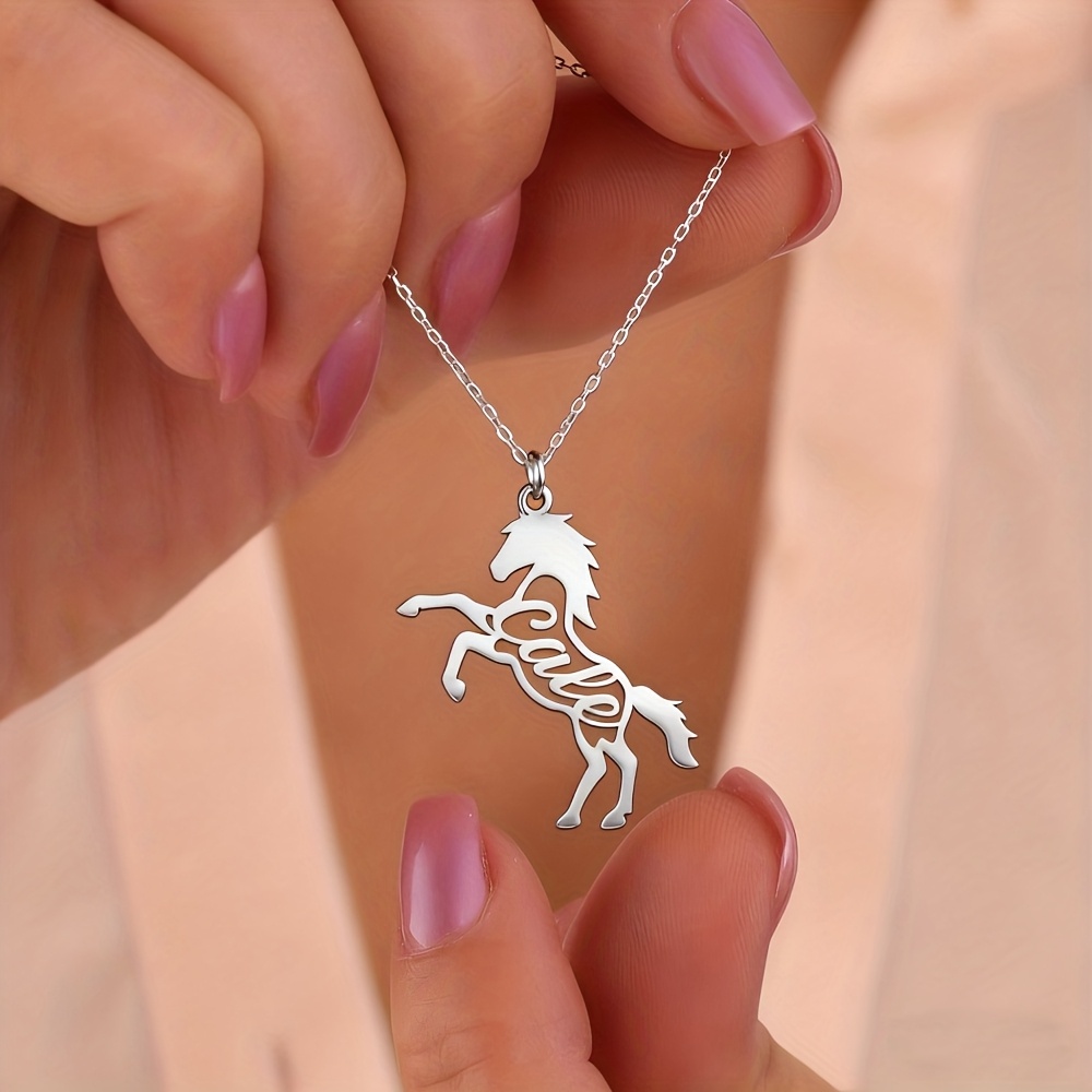 Personalized 18K Plated Stainless Steel Horse Name Necklace