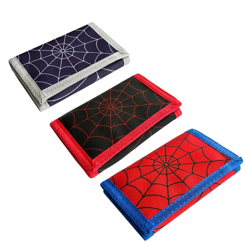 TEMU 3pcs Set Spiderweb Print Trifold Canvas Wallet, Hook-and-loop Closure, Lightweight Short Cardholder, Fabric Coin Purse