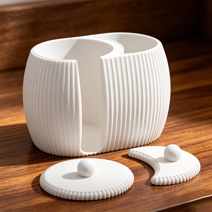 TEMU Minimalist Striped Plastic Makeup Storage Box, Bathroom Storage Jar With Lid, -one Bathroom Swab Holder, Neat Countertop Decor For Washbasin,