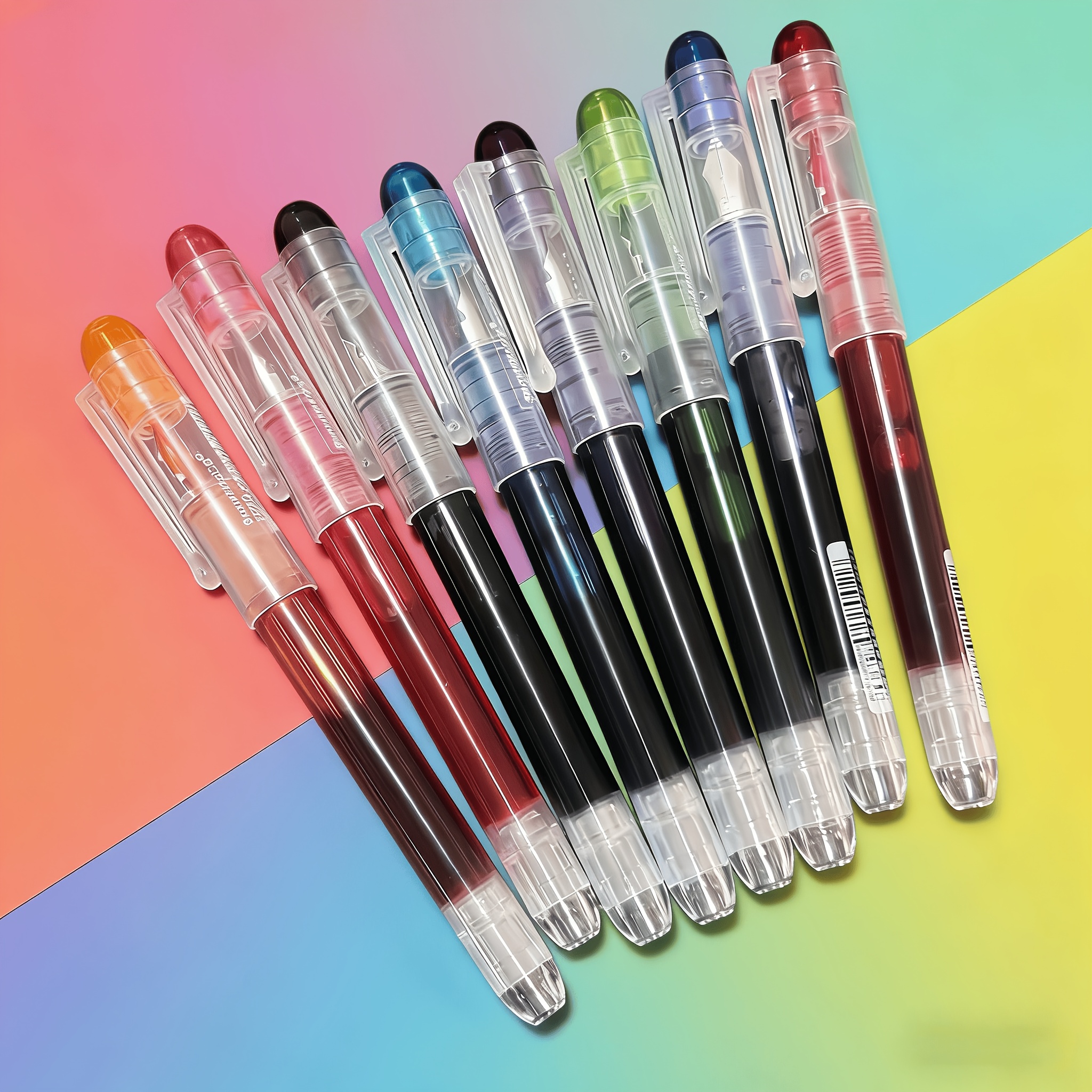 TEMU 8pcs (8-pack) Transparent Fountain Pens With Closure & Ink Window - Large Ink, Refillable Suitable For, Office, Calligraphy, Smooth Writing For