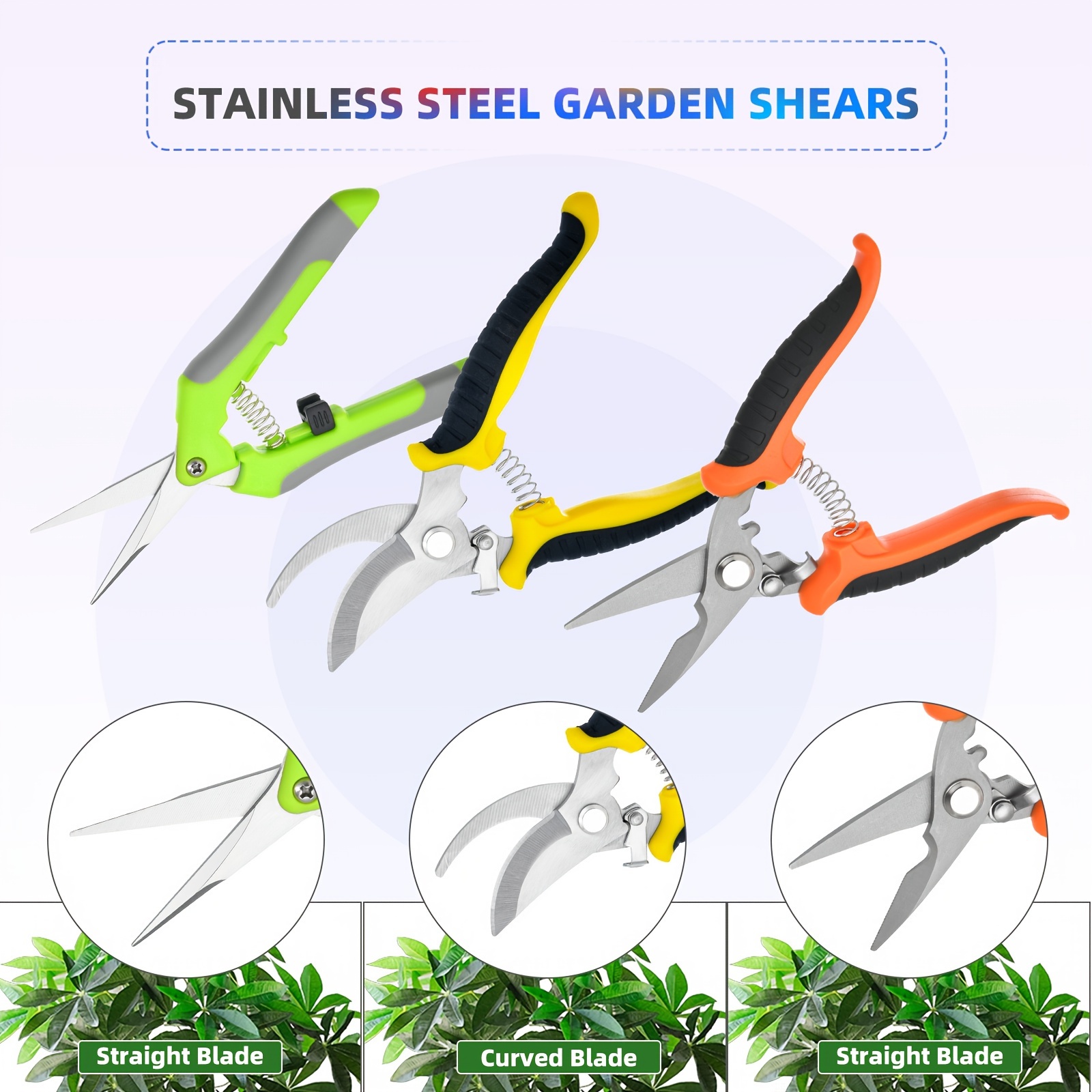 3pcs Modern Stainless Steel Pruning Shears Set, Ergonomic Non-Slip Handles, Garden Clippers For Efficient Trimming And Labor-Saving Gardening Tools_voghion.com