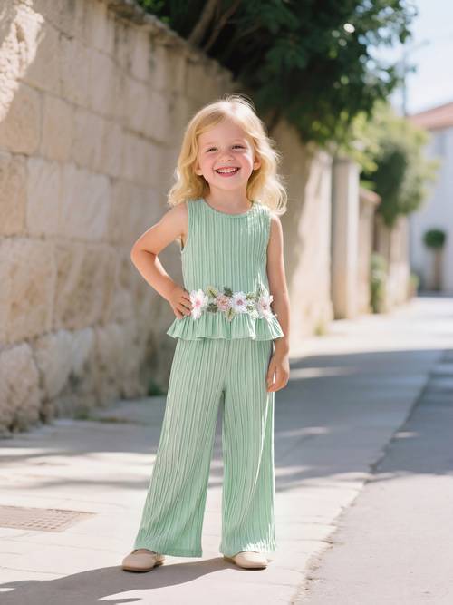 2pcs set girls tank top and wide leg pants set featuring stylish lace trim and ruffle details simple and fashionable design ideal for girls daily casual wear and summer suitable for girls aged 1 8 for daily leisure and sports