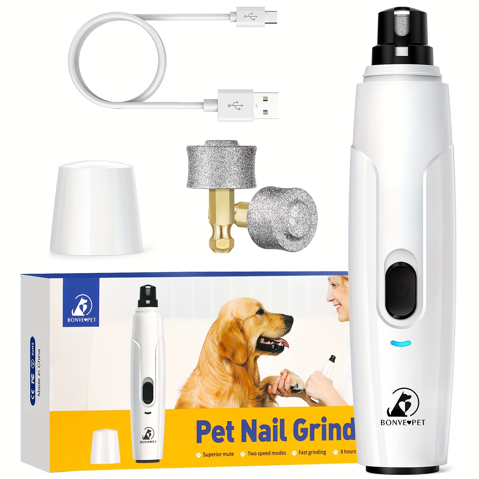 

Nail Grinder For Dogs - Upgraded Dog Nail Trimmers Super Quiet, 2 Speeds, Rechargeable, 2 Grinding Wheels For Small Large Dogs & Cats