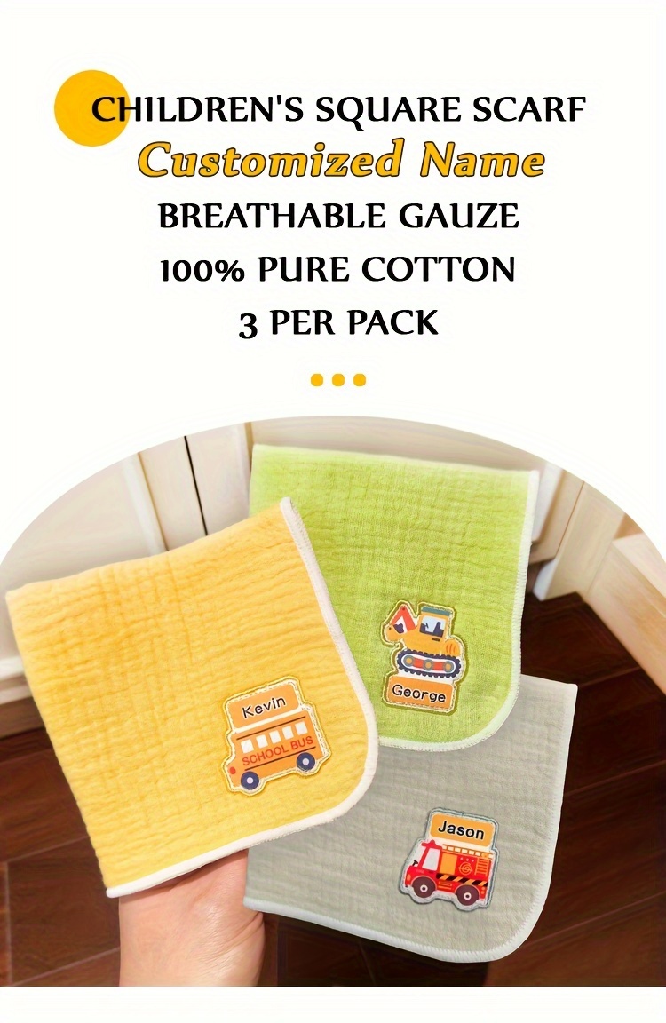 3pcs custom name   hand towels ultra soft   absorbent gauze with cute cartoon designs in multiple colors details 0