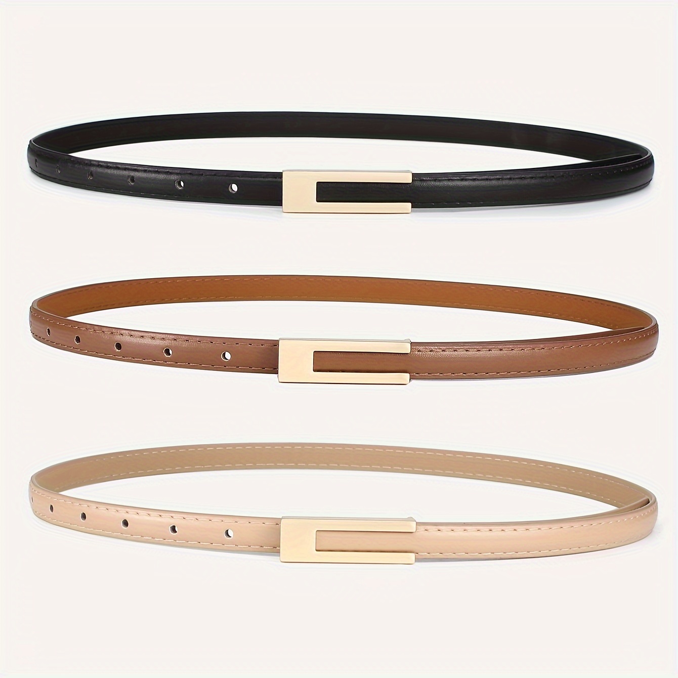 3pcs Women's Skinny Leather Belts, Solid Thin Waistbands with Metal  Style Leather, Non-Washable, for Je