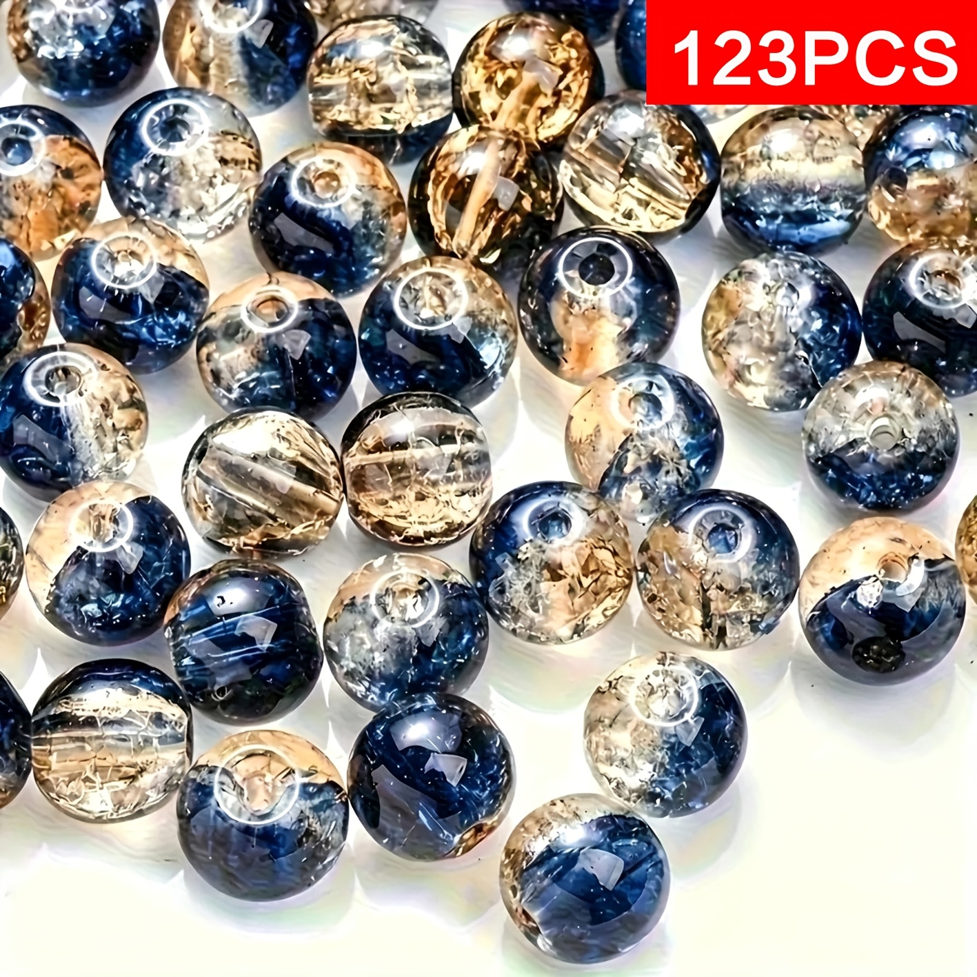 TEMU Perline di vetro screpolato da 8 mm, perline sciolte trasparenti , adatte per braccialetti, collane, orecchini e materiali per di gioielli