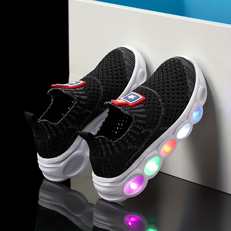 Boy's Woven Knit Slip On LED Light Up Sock Shoes