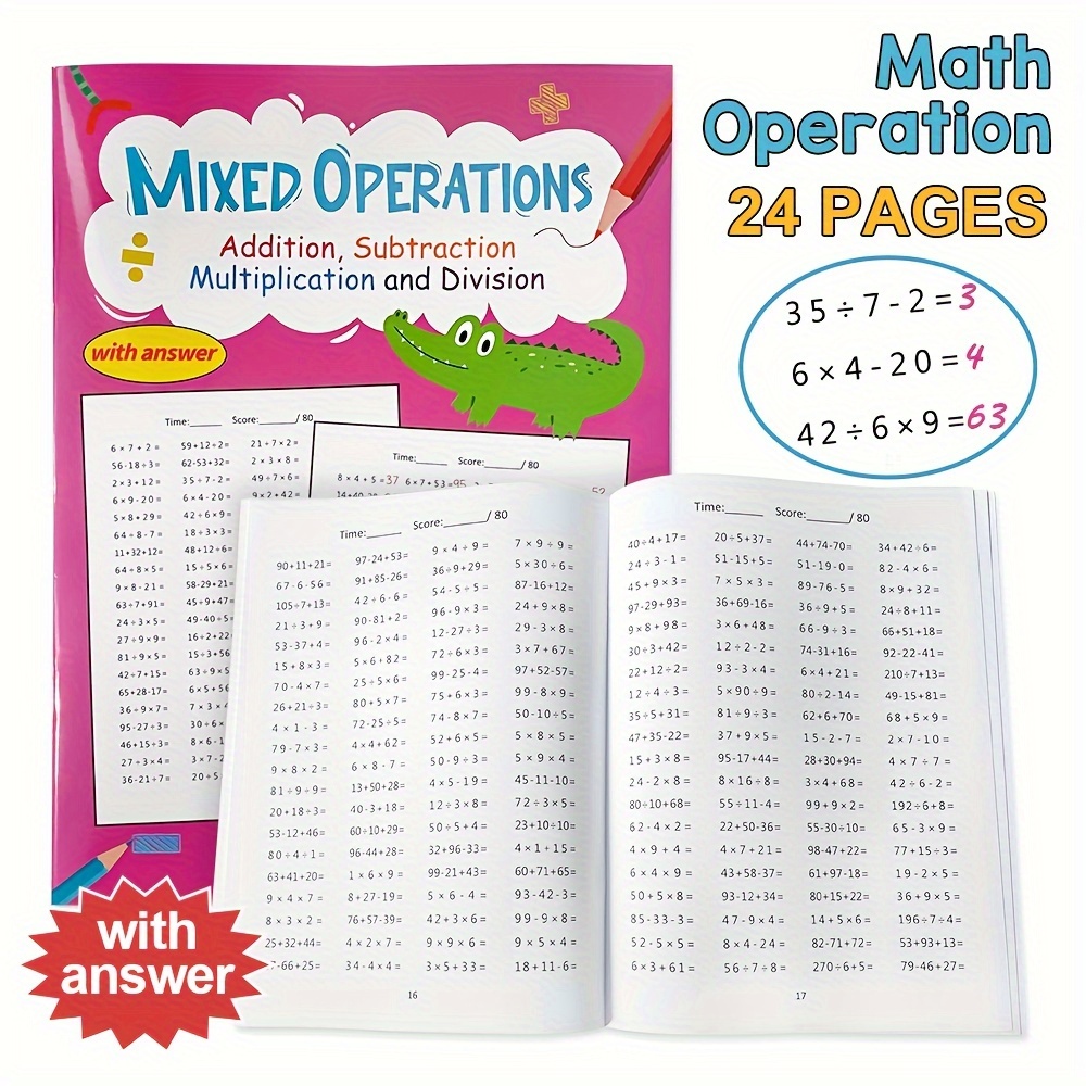 

Mixed Operations Workbook: Addition, Subtraction, Multiplication, And Division For Grades 3-4 With Answers