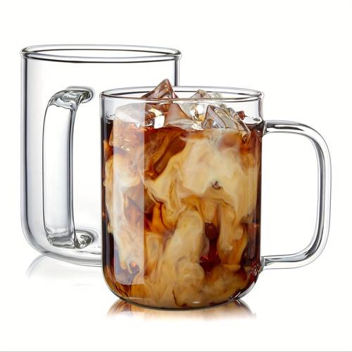 2 or resistant glass coffee mugs iced coffee cups water cups transparent tea cups glass mugs with handles suitable for lattes cappuccinos and tea 17 ounces 500 milliliters