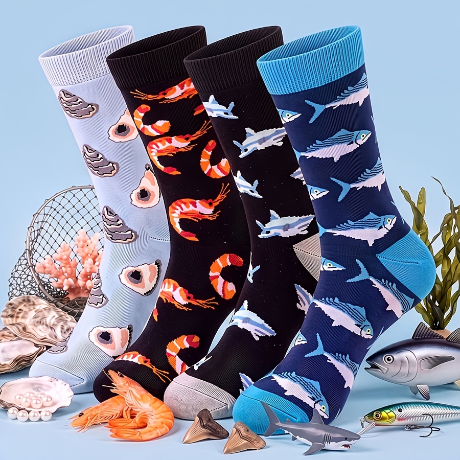 4 de calcetines unisex hasta la pantorrilla con estampado de dibujos animados de la serie de animales marinos,…: retailer-supplied image