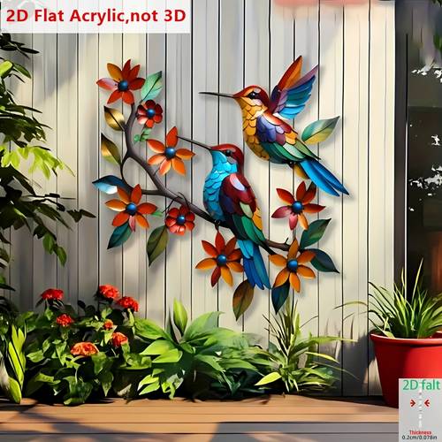 2d flat 2d flat 2d flat 2d flat 2d plane fire decoration acrylic owl wall art 1pc colorful birds and flowers design suitable for bathrooms living rooms and gardens no power required outdoor decoration