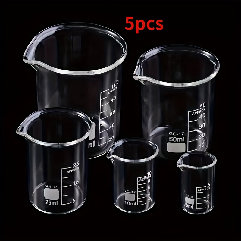 

5pcs Lab Glass Beaker Set - V-shaped, Leakproof Design For Industrial & Scientific Use - Includes 0.17oz, 0.34oz, 0.85oz, 1.69oz, 3.38oz Sizes