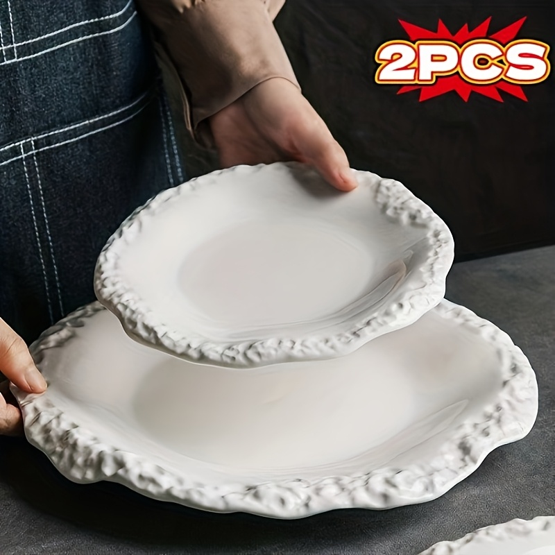 2pcs Rock-patterned Ceramic Plate Western Steak Plate, [3 Sizes to Choose From], Upgraded Version, Upgraded Salad Plate and Vegetable Plate Set, High Appearance Level Creative Tableware, Suitable for Restaurant and Home Use, Artistic Dish Tableware