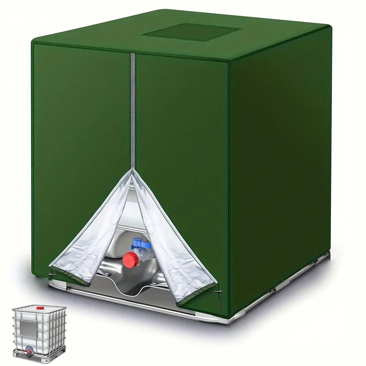 TEMU 275-gallon Ibc Tote Bin Lid - Durable Polyester Green Protective Cover With Integrated Access Flap & Reinforced Edges For Garden Water Tanks, Rain Barrels, Outdoor Storage Containers, Reinforced