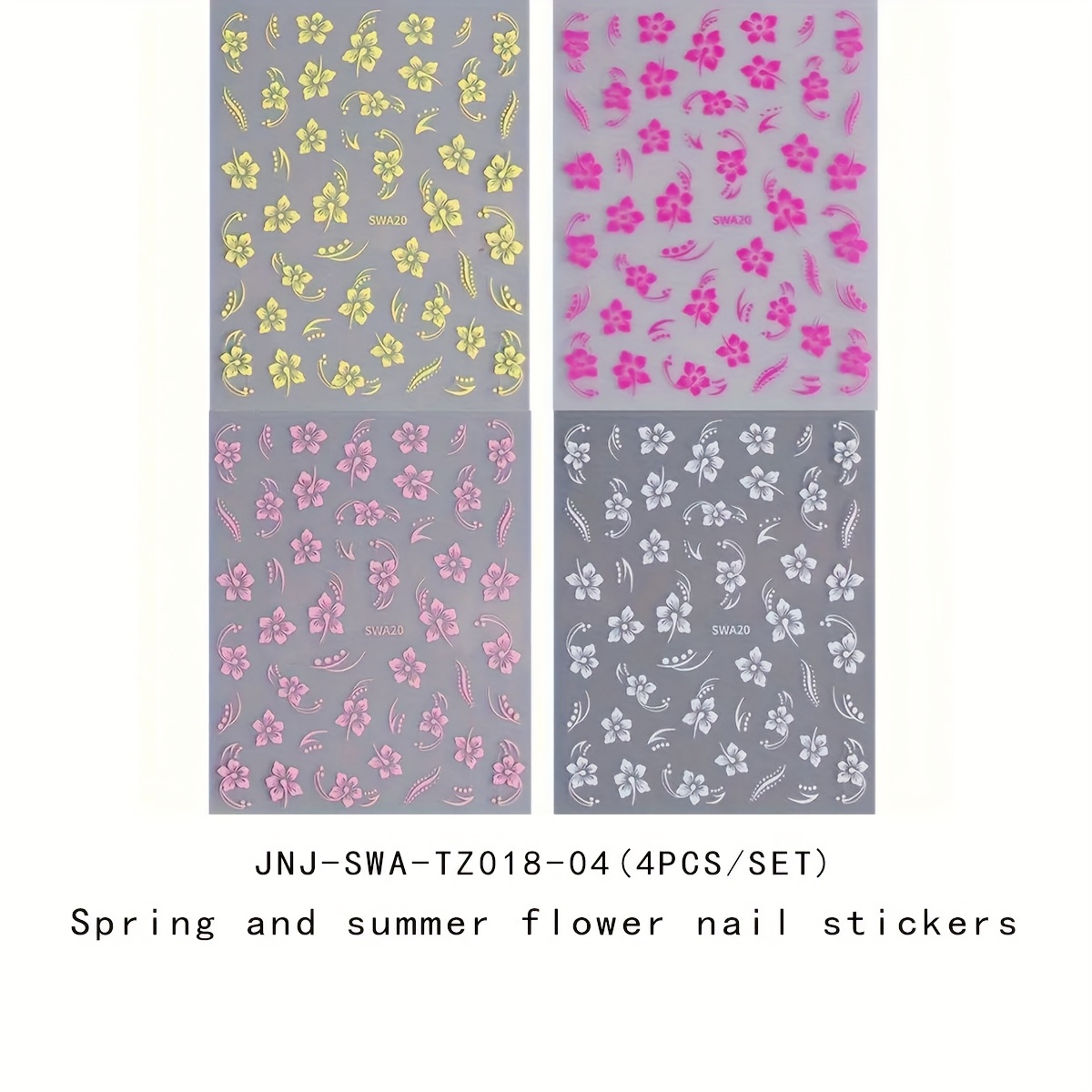 4pcs Of Spring And Summer Hibiscus Flower Nail Sticker, Self-adhesive Nail Decoration Tool, Nail Decoration Accessory
