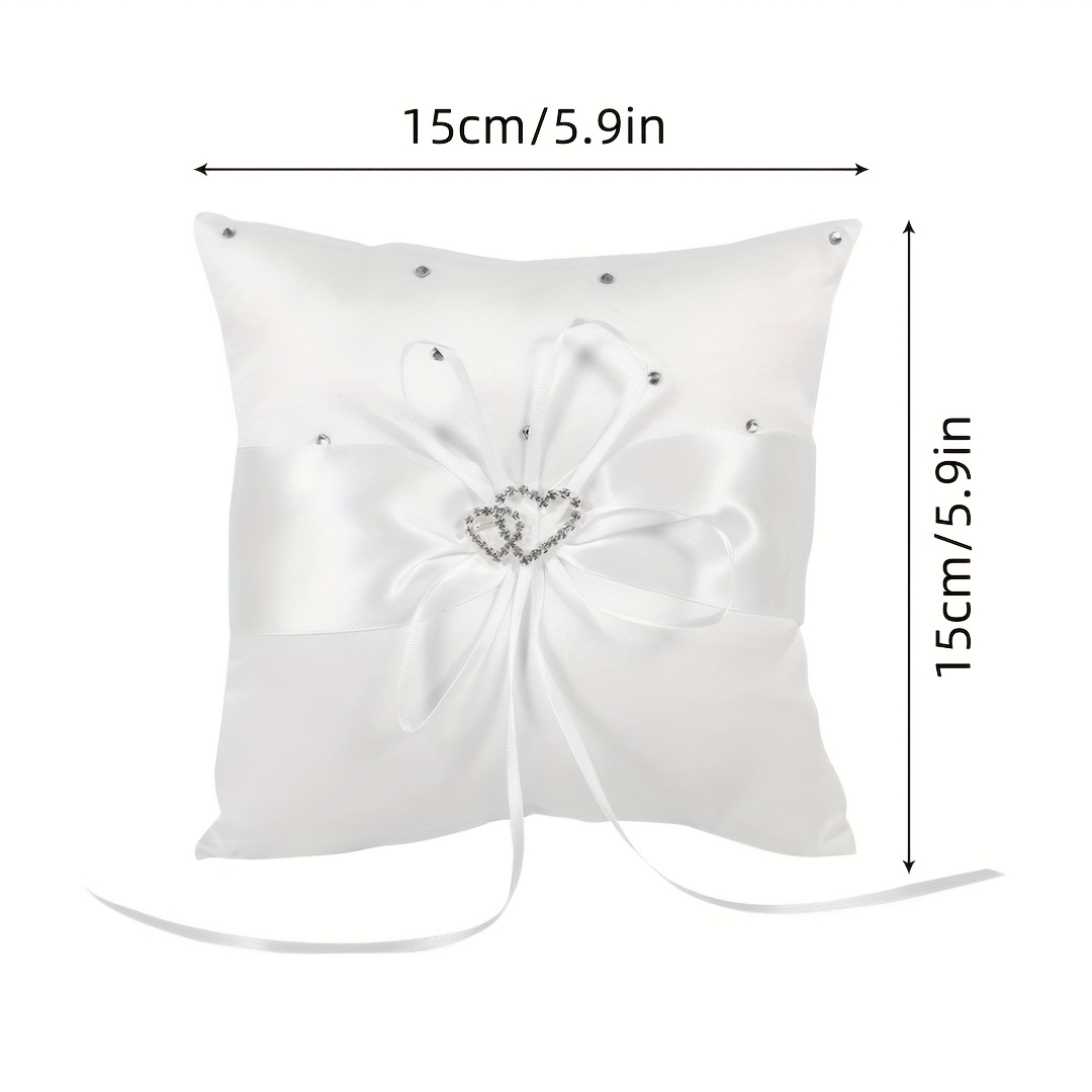 E-shop Kissen für den Trauringträger, 4x4, 6x6 Zoll, weißer Satin mit doppelten Kristallherzen, Strass-Dekor für Strand-Heiratsantrag, Zeremonie, Party