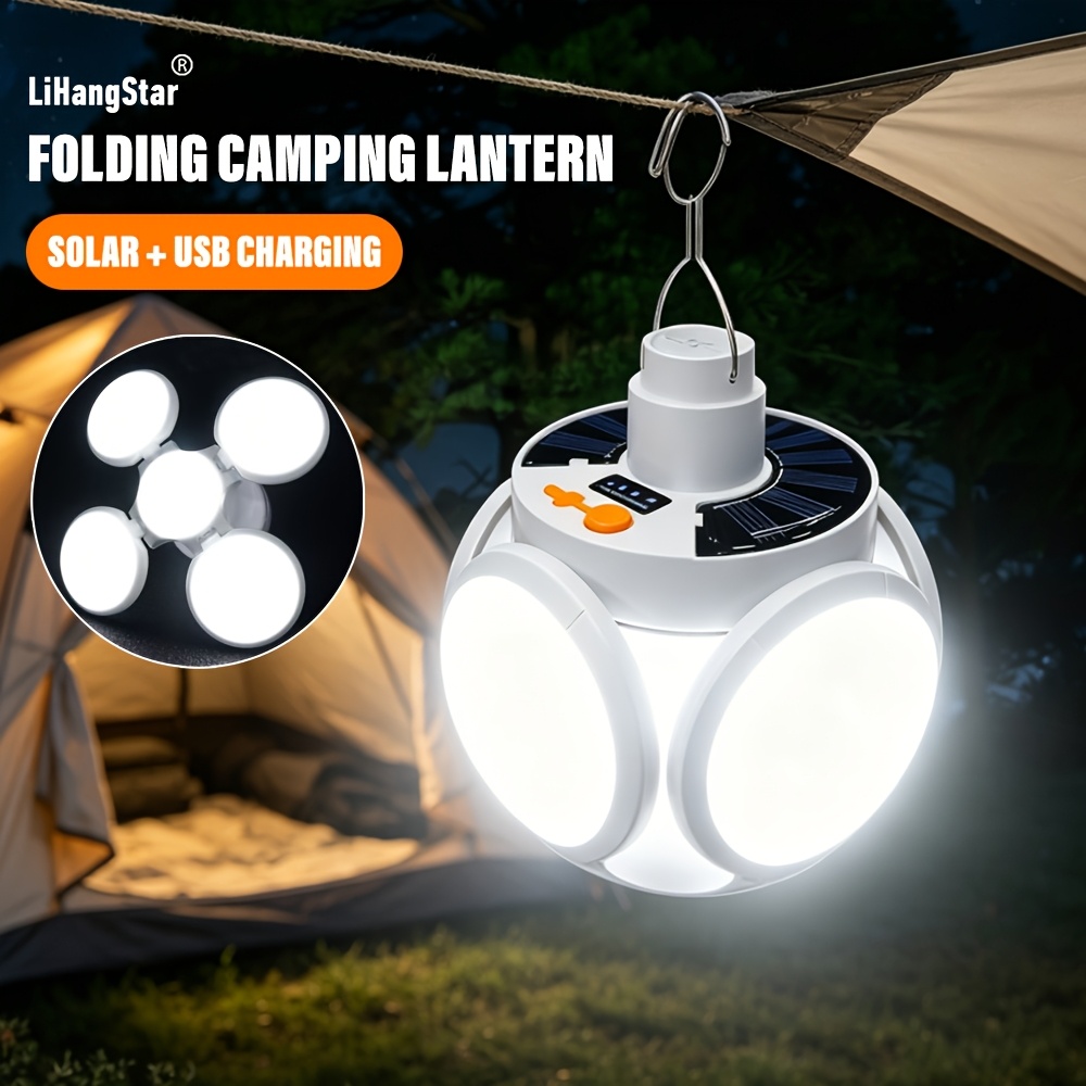TEMU 1-pack Rechargeable Folding Camping Solar Flashlight, Hanging Tent Folding Led Lantern, Usb Rechargeable Folding Portable Home Indoor/outdoor