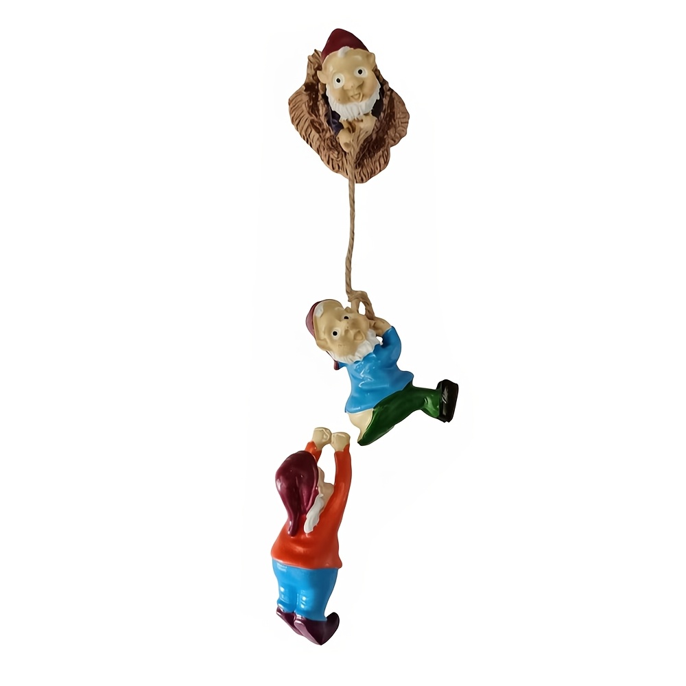 Image of 3pcs Garden Gnome Statue Outdoor,climbing Rope Garden Gnomes Statue, Resin Garden Outdoor Decor Accessories, Miniature Figurines Gnome Landscape Figurine For Lawn Balcony Patio