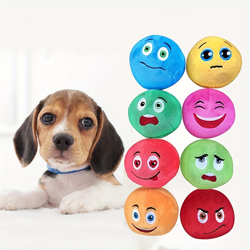 

8-piece Squeaky Plush Dog Toys - Interactive Expression Design For Puppies & Cats, Durable Chew And Teeth Grinding Balls