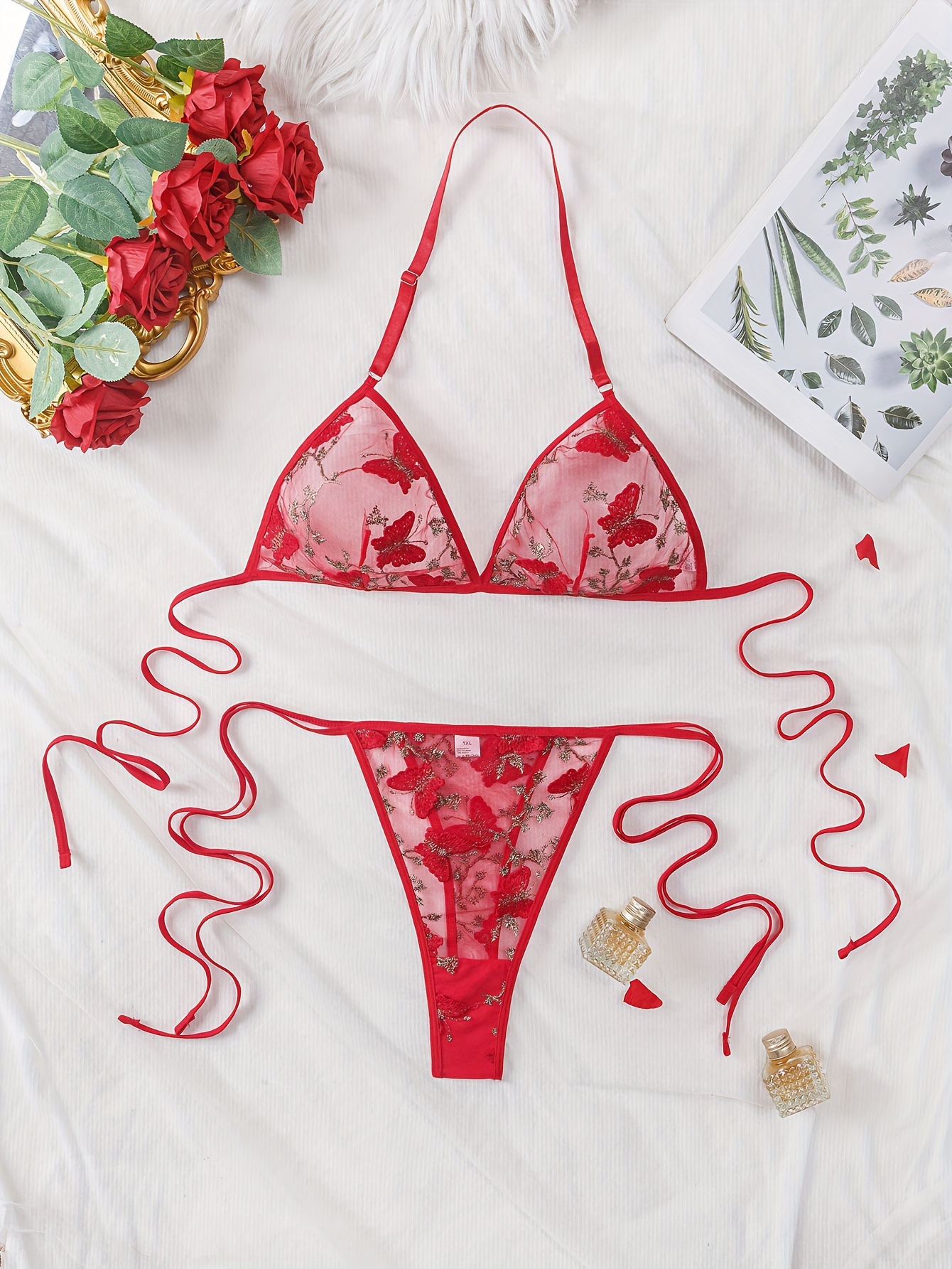 Plus Size Sexy Lingerie Set Women's Plus Floral Applique - Temu