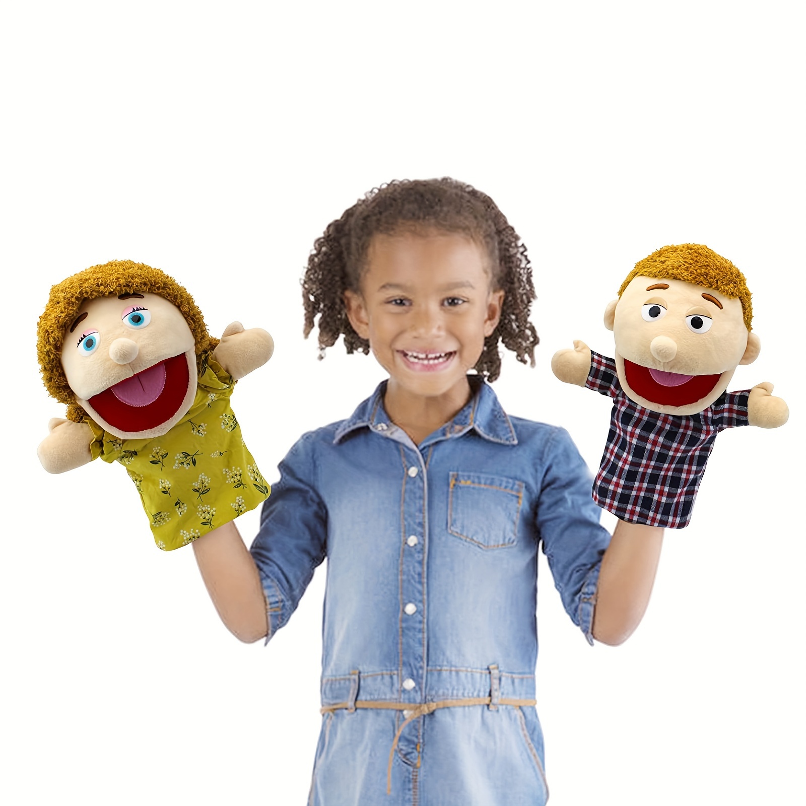 [Family Hand Puppets] Multi-Ethnic 13.4 INCH Plush Soft Family Hand Puppets | Puppets For Kids Role Play Family Members | Story Toys For Girls Boys Finger Puppets