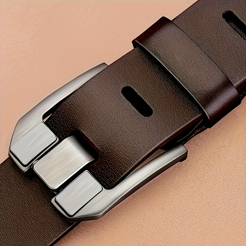 Brown Leather Belt with Square Buckle Retro Style