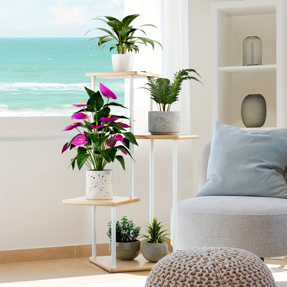 TEMU Estantes de madera altos para plantas con 4, 5, 6 o 7 niveles, estantes de metal para uso en interiores, estantes multi-nivel para macetas para