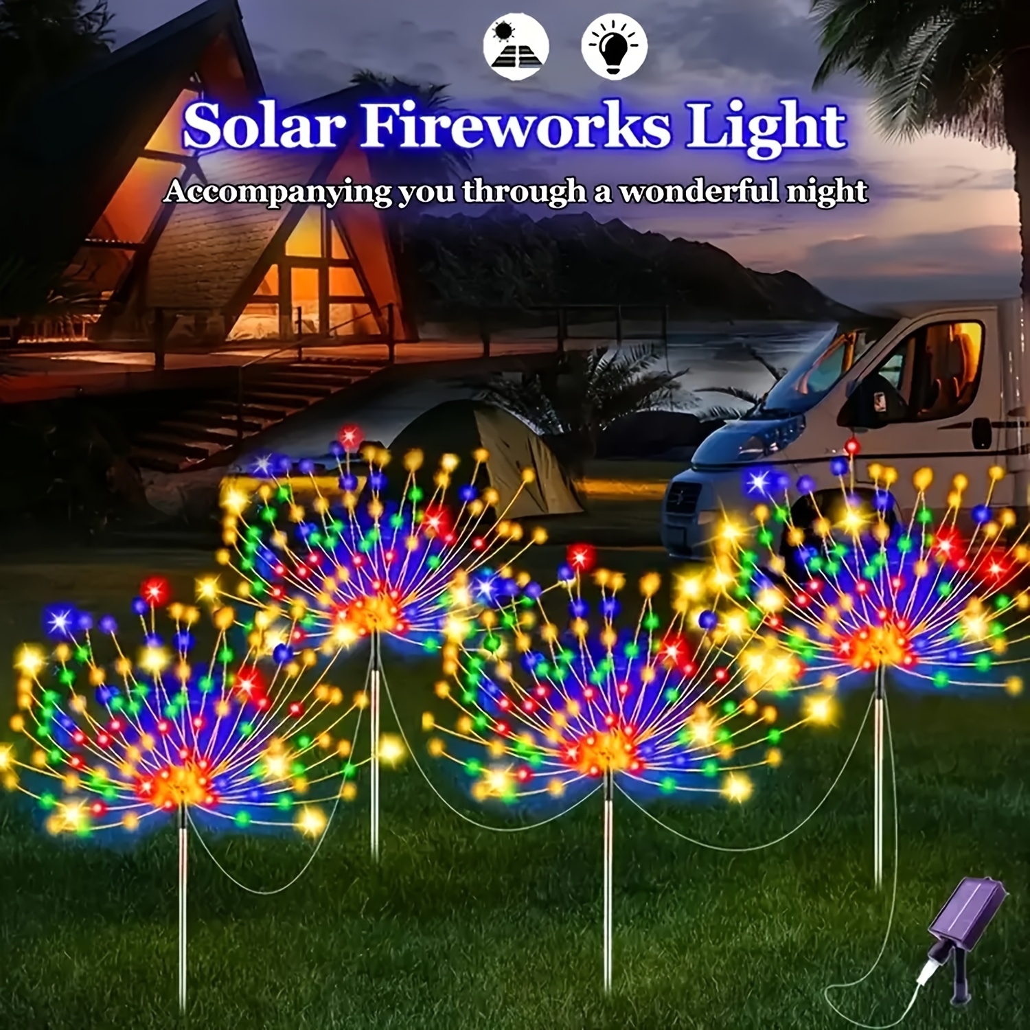 

4pcs Of 320/240 Led Outdoor Solar Fireworks Christmas Lights, Solar Starburst Garden Flower Lights, 8 Lighting For Yard Trail Cottage Outdoor Lighting Camping Decoration 1pc Of 60led ( / Warm White)