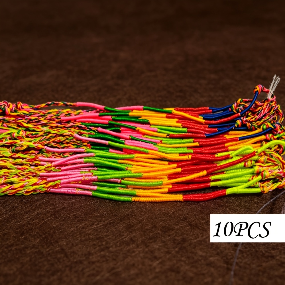 TEMU 10/20pcs Colorful Nylon Cord Bracelet Set, Tribal Style Adjustable Woven String Wristbands, Jewelry Supplies For Chain Link Decoration, Unisex