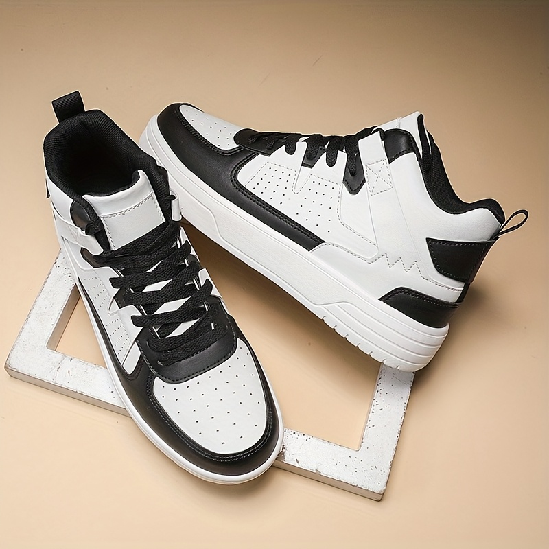 Men's High-Top Lace-Up Sneakers - Durable, Lightweight, Fashionable Casual & Sport Shoes, White, PU Upper, MD Sole, EVA/Fabric Insole, Round Toe, Perfect for Hiking, Running & Casual Attire, Crossover Sneakers | Laceup Closure | Stylish Stitching