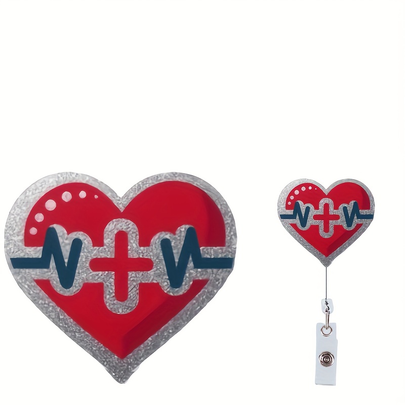 Cute Heart Badge Holder, Hospital Badge Reel, ID Felt Badge Holder