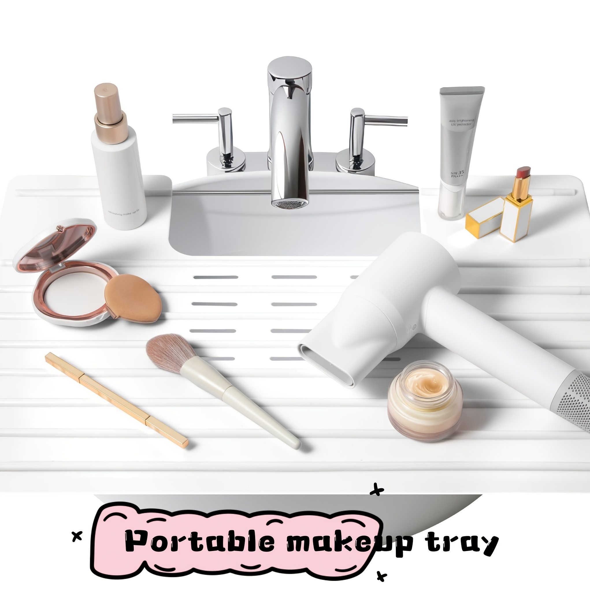 

Bathroom Foldable Sink Cover For Counter Space - Sink Topper - Heat Resistant Silicone Mat & Over Sink Makeup Mat - Small Bathroom - Bathroom Space Saver Sink Cover For Makeup (white)