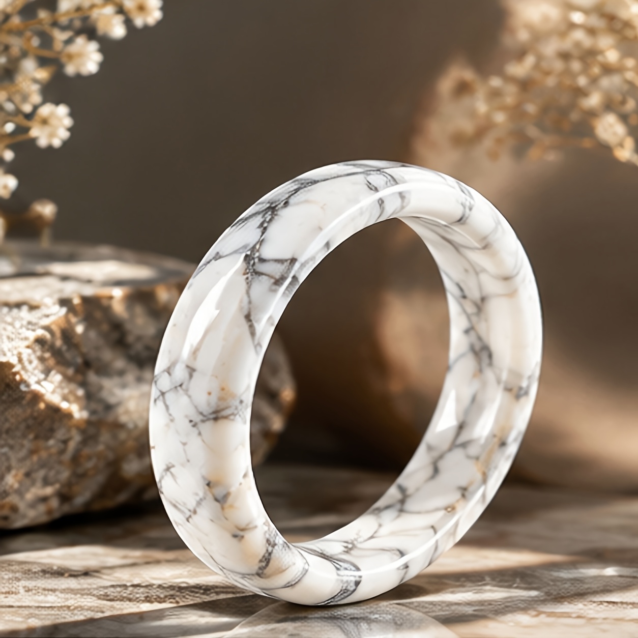 3pcs Natural Crystal Ring Set, Bohemian Stackable