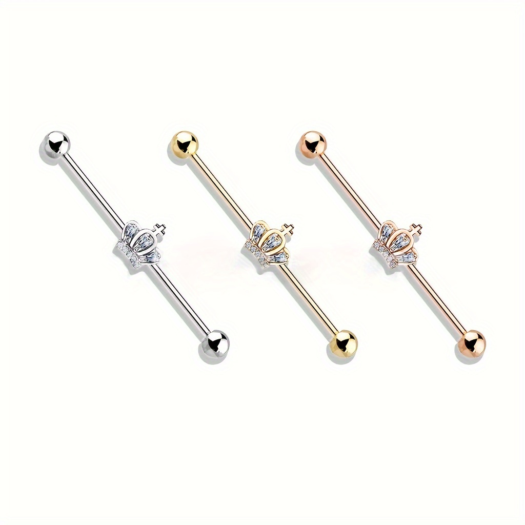 

1 Pack Crown Style Zirconia Piercing Earrings Long Ear Ear Bone Steel Fashion Industrial Barbell Long Ear Ear Ornaments Body Piercing Jewelry Date Gift