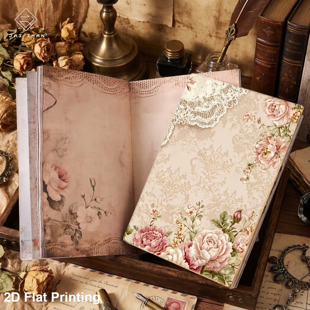 TEMU Jai Iman 96 Pages (non-repeating Patterns) A5 Size 2d Flat Junk Journal Book With Roses Patterns For Hand , Recordbook, Stationery Lovers, Memo,