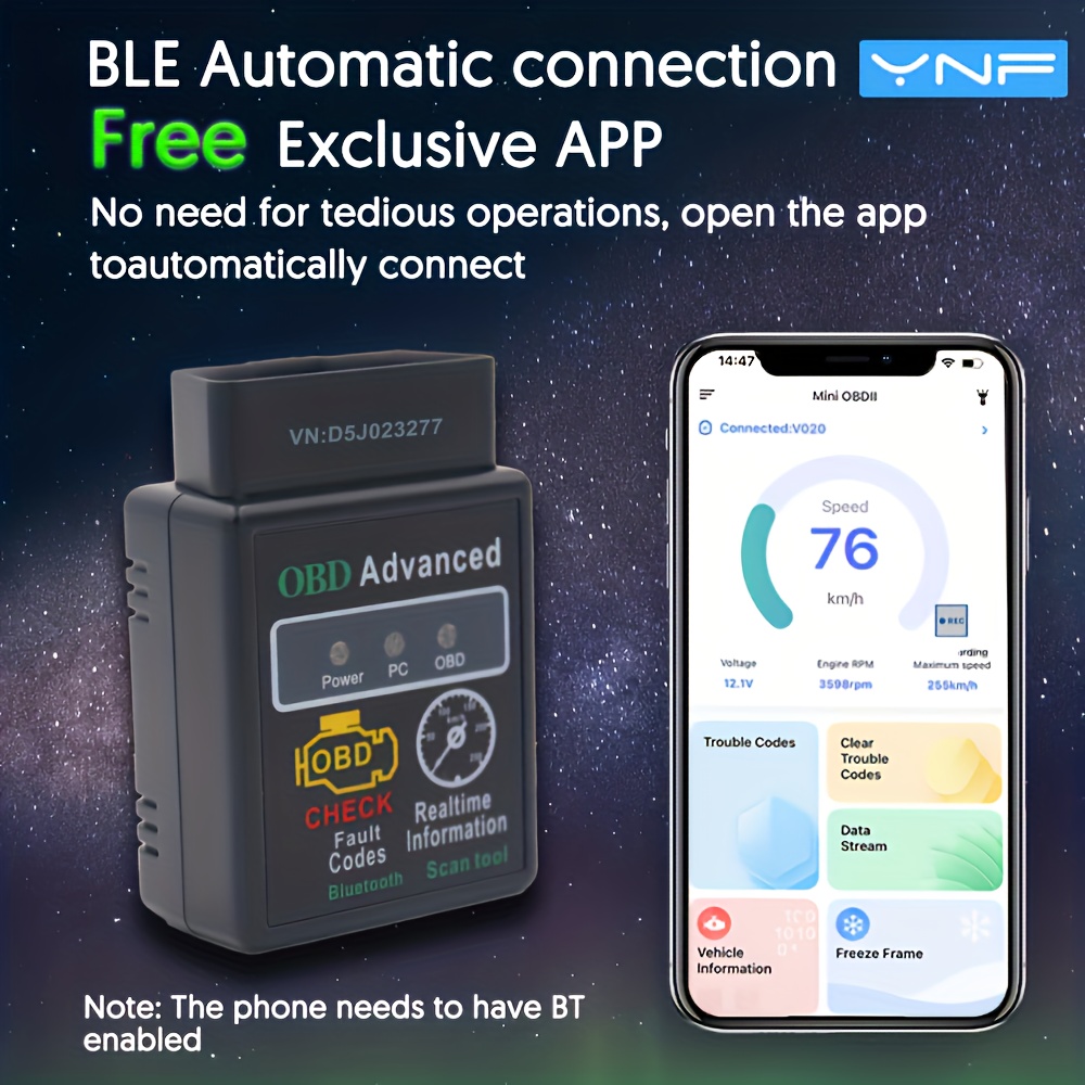 Ynf Scanner Wireless For Ios & Obdii Car Diagnostic Scan Tool Engine Fault Code Reader (no Paid Items In The App), Without Battery