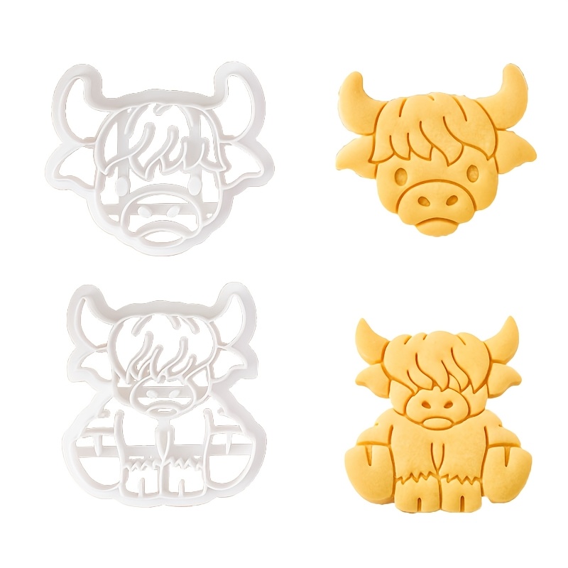 TEMU 2pcs Cute Highland Cow Cookie Cutters, Cookie Cutters, Practical Fondant Cutters, Cake Decorating Molds, Decorative Baking Supplies, Essential
