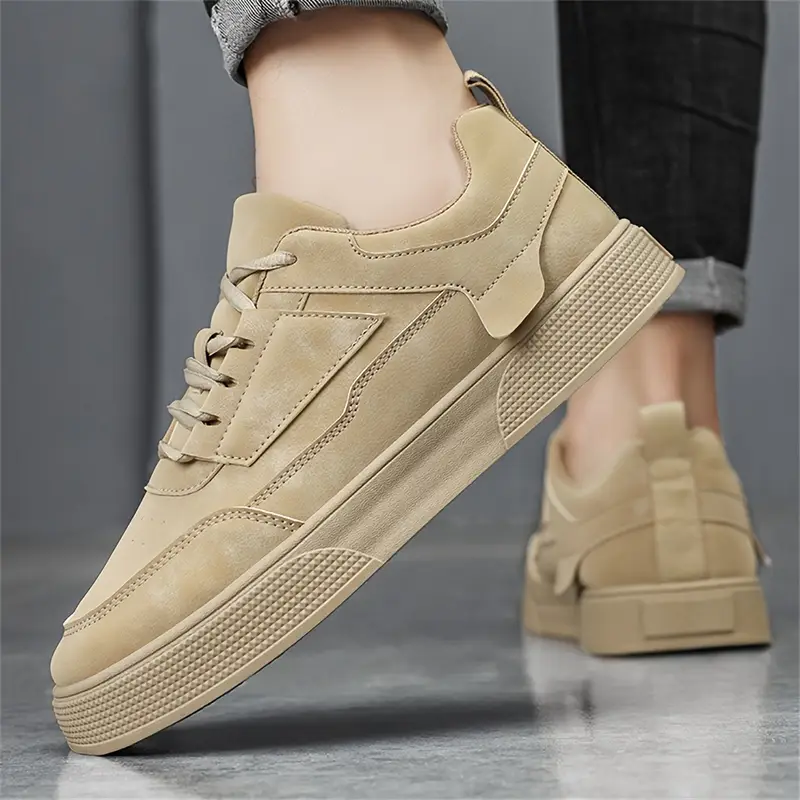 mens fashion solid color lace up low top chunky shoes minimalist style stitching detail round toe lightweight comfortable for outdoor walking and casual wear low top sneakers Product details 4